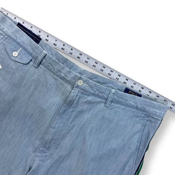 Polo Ralph Lauren Shorts Mens 42T Blue Chambray Cotton Classic Fit Striped Sides - Picture 10 of 12